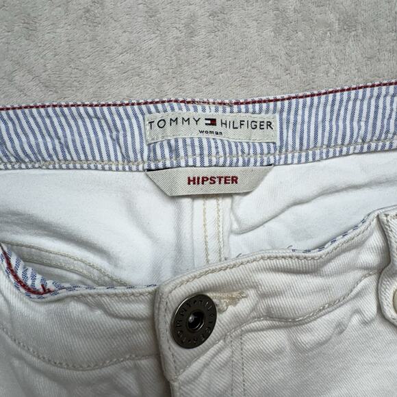 Vtg Y2K Tommy Hilfiger Hipster Capri Jeans White Button Cuff Denim Size 16 - Picture 5 of 10